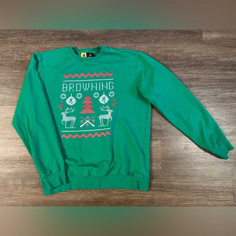 Green‎ Browning Firearms Men's Crewneck Pullover Christmas Sweatshirt Large B3